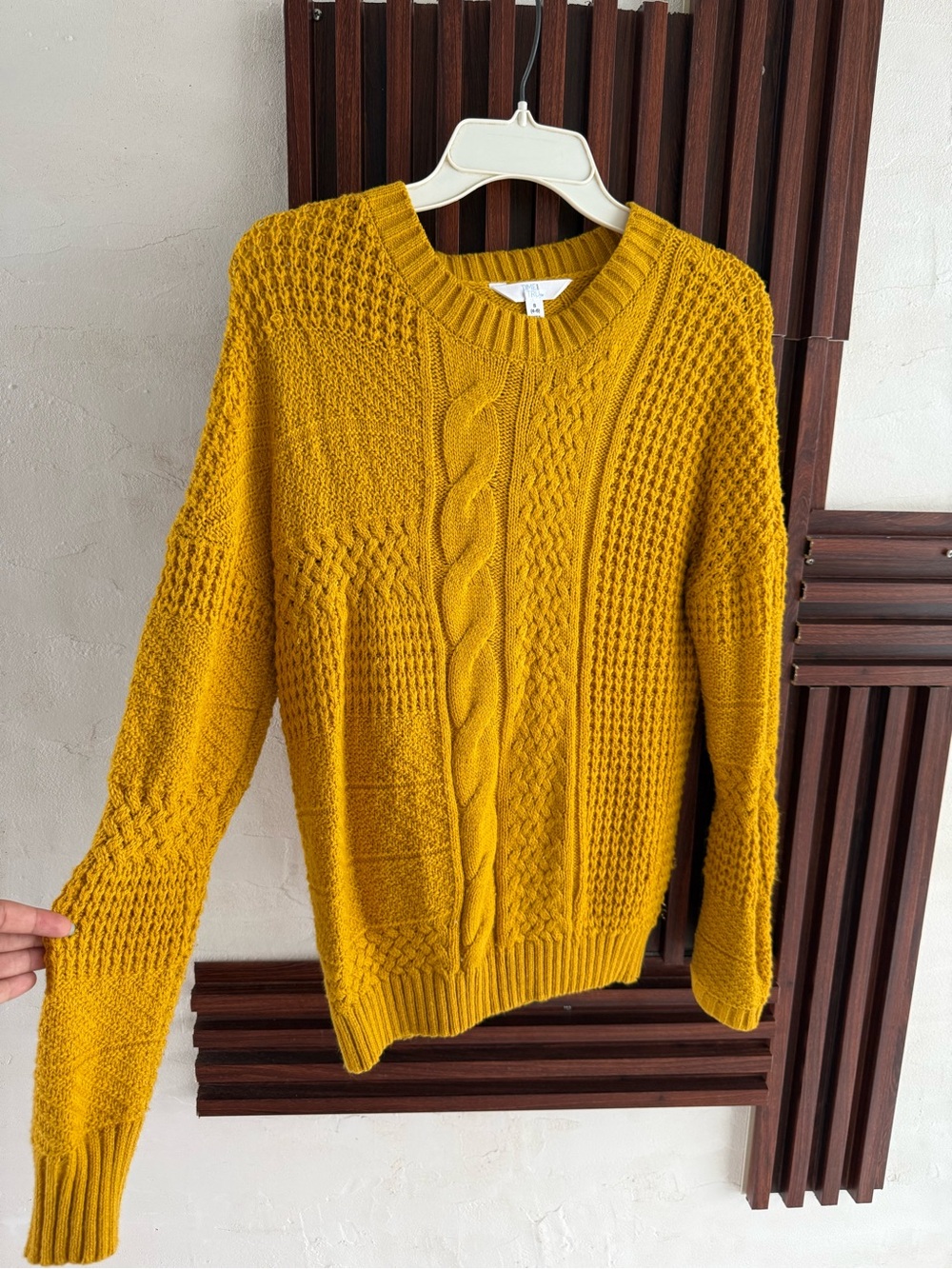 Time and Tru Mustard Cable-Knit Crewneck Sweater
